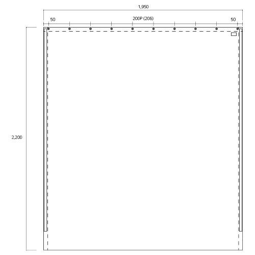 即納・防炎ビニールカーテン0.25mm/糸入り (幅197×丈220cm) フリーカット・マジックテープ付 製品図面・寸法図