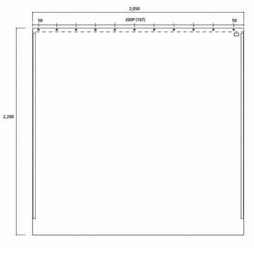 即納・防炎ビニールカーテン0.25mm/糸入り (巾205×丈225cm) フリーカット・マジックテープ付 (リニューアル品) 製品図面・寸法図