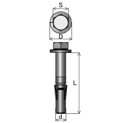 ヒジカタボルト ステンレス製 六角ボルト仕様 外径12mm/ねじ径M10/下穴深さ85mm-T (50本入) 製品図面・寸法図