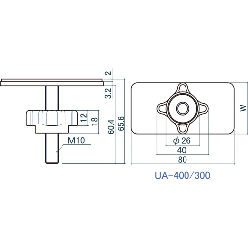 シロクマ Uポール アジャスター 30mm 黒艶消 UA-300 製品図面・寸法図