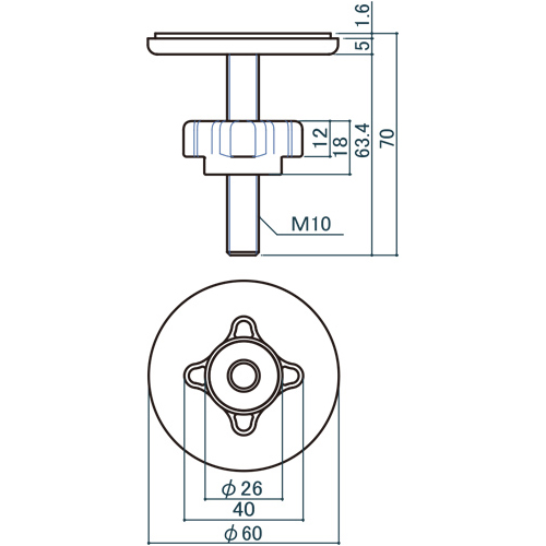 シロクマ Uポール アジャスター M10 黒艶消 UA-60 製品図面・寸法図