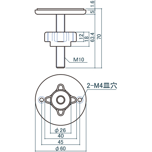 シロクマ Uポール アジャスター M10 クローム UA-61 製品図面・寸法図