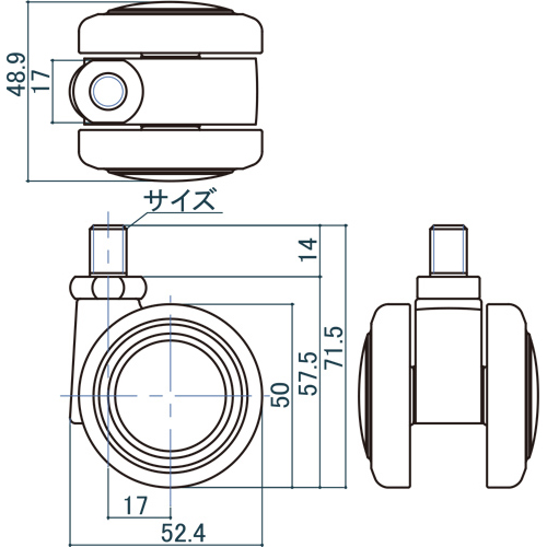 シロクマ Uポール キャスター M8 ブラック UA-850 製品図面・寸法図