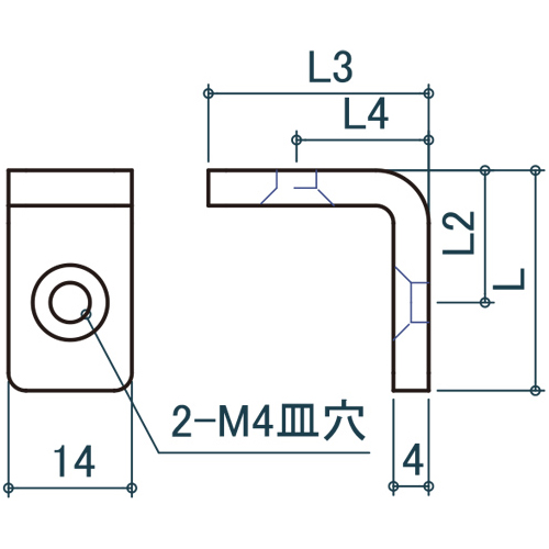 シロクマ Uポール L金具1ツ穴 10mm 三価ブラック UB-1 製品図面・寸法図