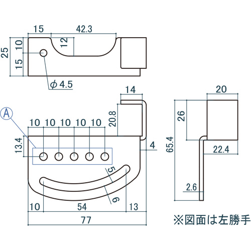 シロクマ Uポール 角度調整棚受Ｒ溝 (左右各1個) クローム UB-21 製品図面・寸法図