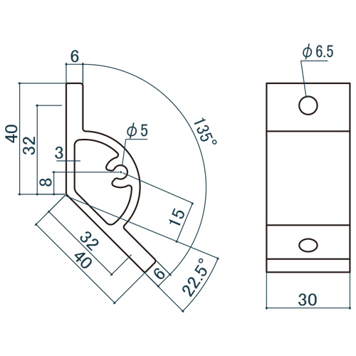 シロクマ Uポール 三角ブラケット135度 30mm 黒艶消 UB-331 製品図面・寸法図