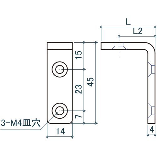 シロクマ Uポール L金具2ツ穴 15mm 三価ブラック UB-5 製品図面・寸法図