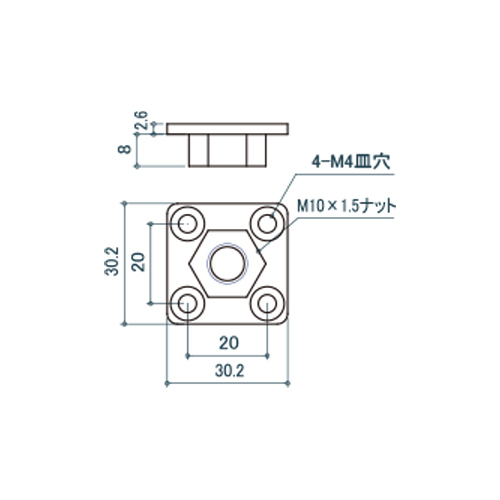 シロクマ Uポール ナットプレート 30mm 三価ホワイト UE-305 製品図面・寸法図