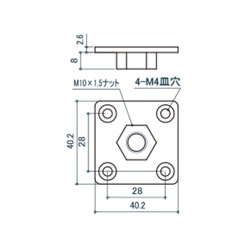 シロクマ Uポール ナットプレート 40mm 三価ホワイト UE-405 製品図面・寸法図