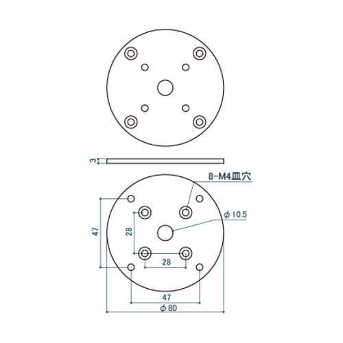 シロクマ Uポール マウントベース 40mm 鏡面 UE-450 製品図面・寸法図