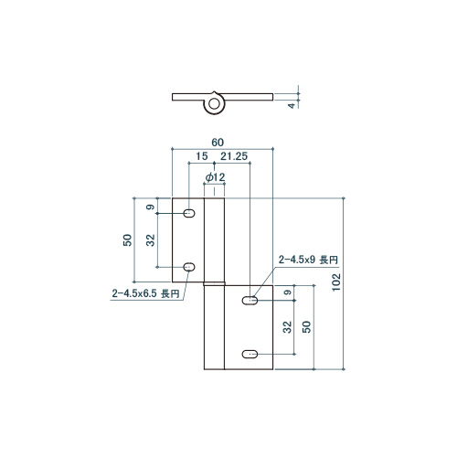 シロクマ Uポール アルミ旗丁番 (左) 102mm 黒艶消 UH-443L 製品図面・寸法図