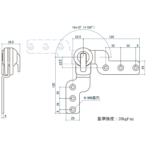 シロクマ Uポール ラチェットヒンジ (左右) シルバー UH-600 製品図面・寸法図