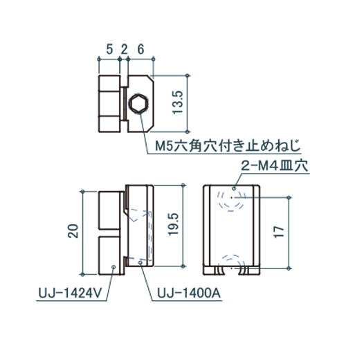 シロクマ Uポール 直付ハカマジョイント (UP-425/UP4-425用) 三価クロメート UJ-1424 製品図面・寸法図