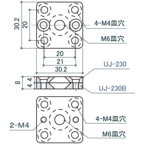 シロクマ Uポール ストレートジョイント 30mm ソフトミラー UJ-230S 製品図面・寸法図