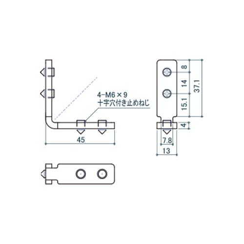 シロクマ Uポール L形金具 30mm 三価クロメート UJ-30 製品図面・寸法図