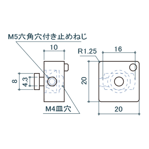 シロクマ Uポール ウェッジジョイント 20mm シルバー UJ4-1222 製品図面・寸法図