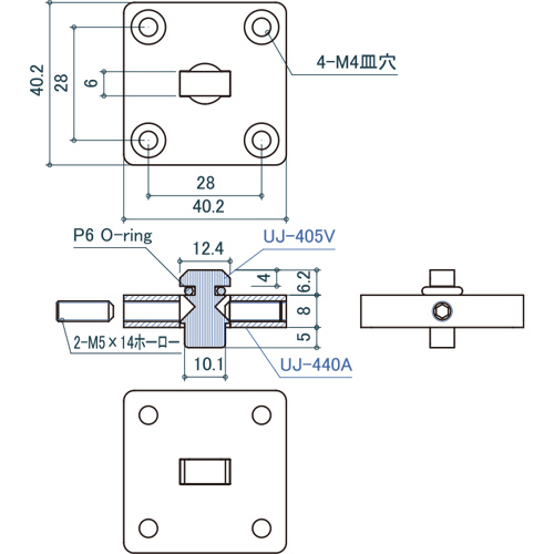 シロクマ Uポール Tジョイント 40mm ソフトミラー UJ-440T 製品図面・寸法図