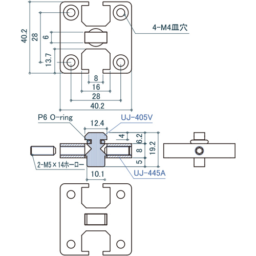 シロクマ Uポール Tジョイント 40mm ソフトミラー UJ-445T 製品図面・寸法図