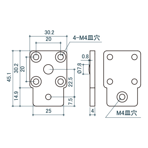 シロクマ Uポール 外付プレートジョイント 30mm ソフトミラー UJ-630 製品図面・寸法図