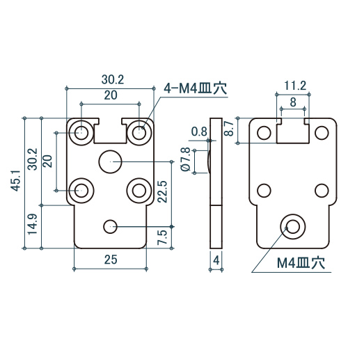 シロクマ Uポール 外付プレートジョイント 30mm ソフトミラー UJ-631 製品図面・寸法図