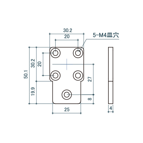 シロクマ Uポール 外付プレートジョイント 30mm ソフトミラー UJ-633 製品図面・寸法図