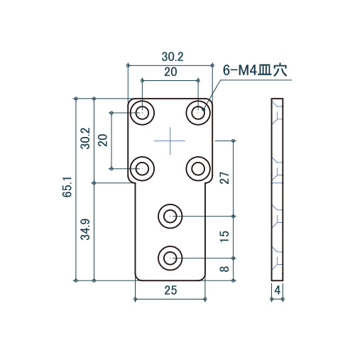 シロクマ Uポール 外付プレートジョイント 30mm ソフトミラー UJ-634S 製品図面・寸法図