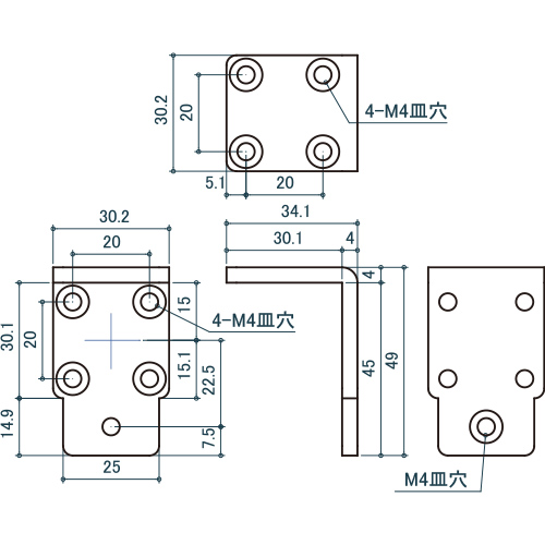 シロクマ Uポール 外付プレートジョイント 30mm ソフトミラー UJ-636 製品図面・寸法図