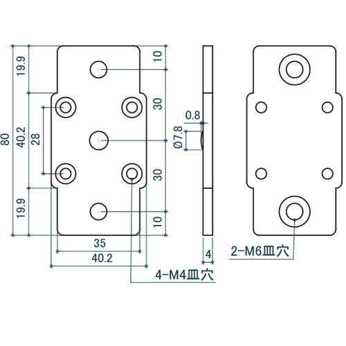 シロクマ Uポール 外付プレートジョイント 40mm ソフトミラー UJ-642 製品図面・寸法図