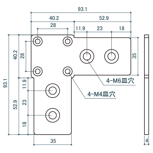 シロクマ Uポール 外付プレートジョイント 40mm ソフトミラー UJ-644L 製品図面・寸法図