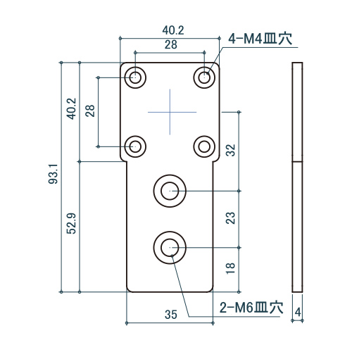 シロクマ Uポール 外付プレートジョイント 40mm ソフトミラー UJ-644S 製品図面・寸法図