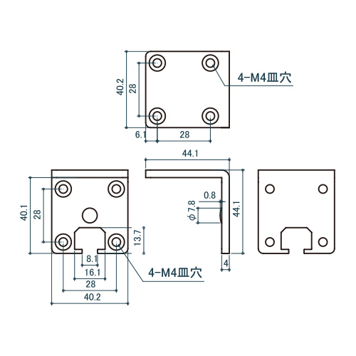 シロクマ Uポール 外付プレートジョイント 40mm ソフトミラー UJ-645 製品図面・寸法図