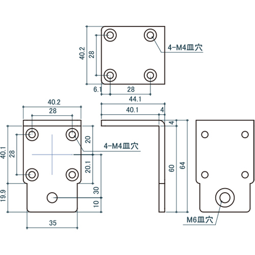 シロクマ Uポール 外付プレートジョイント 40mm ソフトミラー UJ-646 製品図面・寸法図