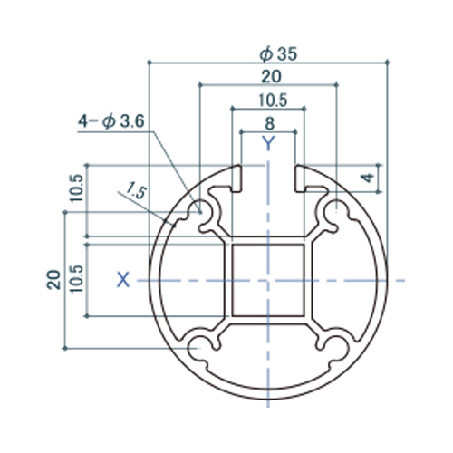 シロクマ Uポール エンド (1方) 2450mm オフホワイト UP-351 製品図面・寸法図