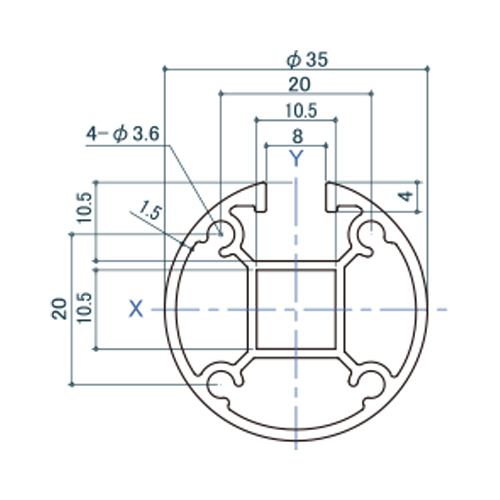 シロクマ Uポール エンド (1方) 2450mm シルバー (B2) UP-351 製品図面・寸法図