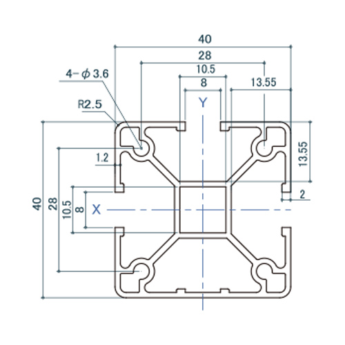 シロクマ Uポール チーズ (3方) 2450mm シルバー (B2) UP-403 製品図面・寸法図