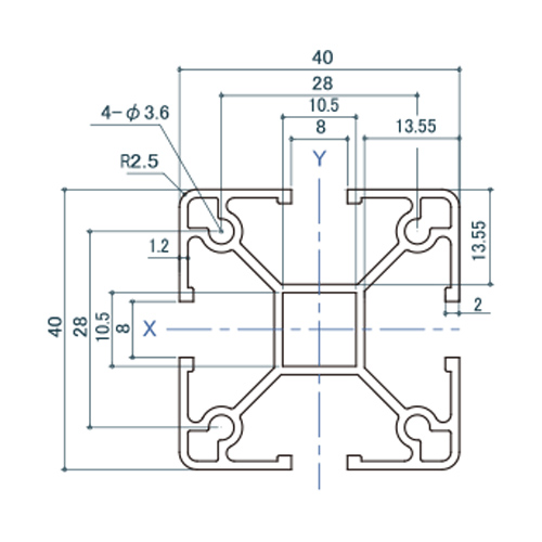 シロクマ Uポール クロス (4方) 3000mm 黒艶消 UP-404 製品図面・寸法図