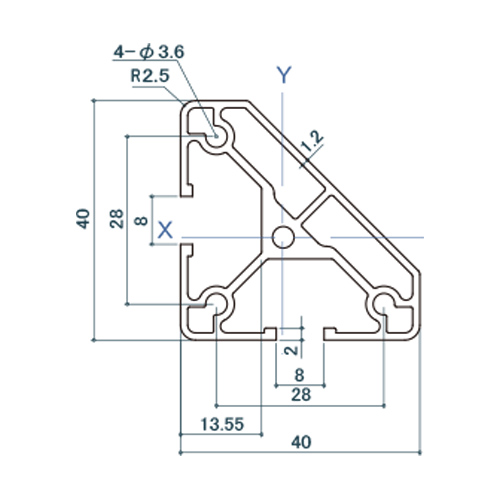 シロクマ Uポール 三角コーナー (2方) 2450mm 黒艶消 UP-432 製品図面・寸法図