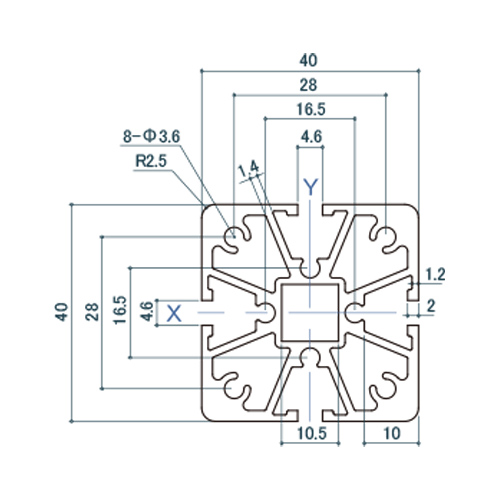 シロクマ Uポール クロス (4方) 2100mm オフホワイト UP4-404 製品図面・寸法図