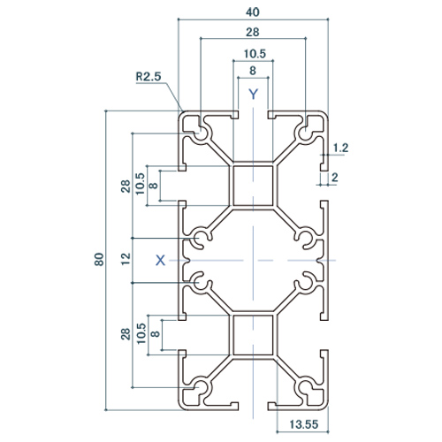 シロクマ Uポール 長方形 (6方) 2450mm シルバー (B2) UP-446 製品図面・寸法図