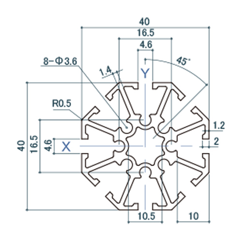 シロクマ Uポール 八角 (8方) 2950mm 黒艶消 UP4-488 製品図面・寸法図