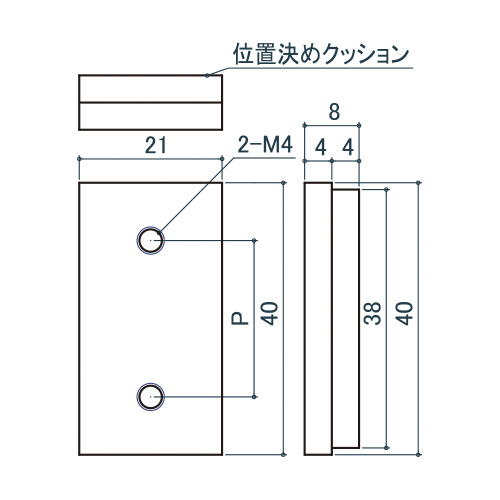 シロクマ Uポール 先入角ナット M4 P-21mm SUS304+PE US-454P 製品図面・寸法図