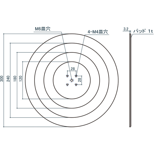 シロクマ Uポール 丸座 (UP-40/45用) Φ120 黒艶消 UZ-400 製品図面・寸法図