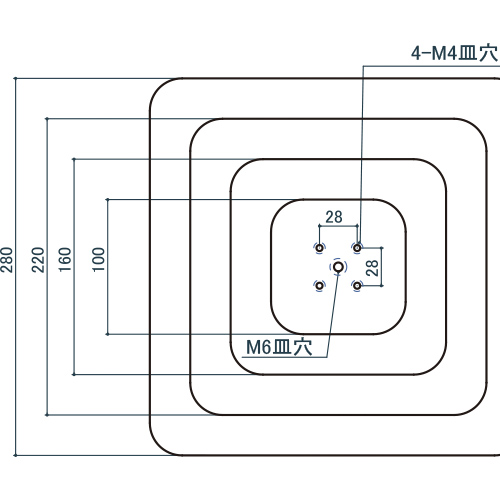 シロクマ Uポール 角座 (UP-40/45用) 220mm 黒艶消 UZ-410 製品図面・寸法図