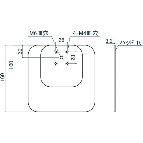 シロクマ Uポール 角座 (UP-40/45用) 100mm オフホワイト UZ-411 製品図面・寸法図