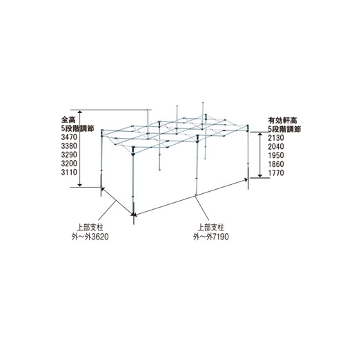 ミスタークイックテント (3.6m×7.2m) ワンタッチ式イベントテント T-37/TA-37 製品図面・寸法図