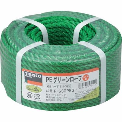 TRUSCO PEグリーンロープ 3つ打タイプ 6mm×30m巻