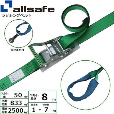 allsafe ラッシングベルト ラチェット式 しぼり50仕様 (重荷重) 固定1m×調節7m R5I17