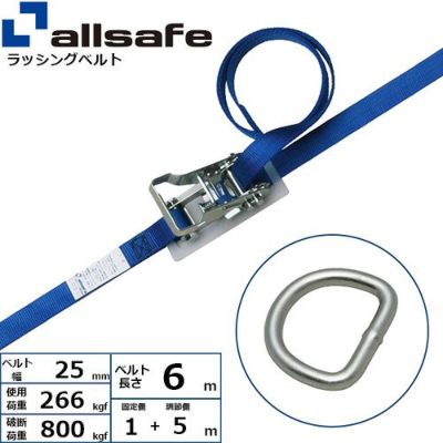 allsafe ラッシングベルト ラチェット式 デルタリング仕様 (軽荷重) 固定1m×調節5m R2DR15