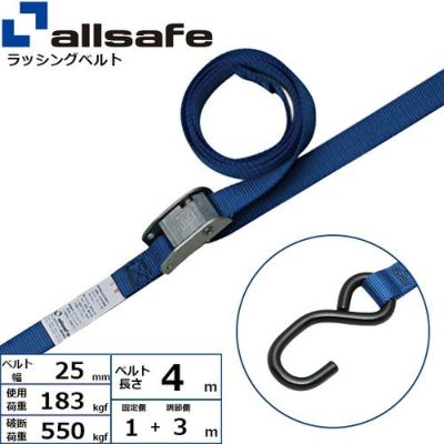 allsafe ベルト荷締機 カム式 両端オープンフック仕様 (軽荷重) 固定側1m×調節3m CP2O13