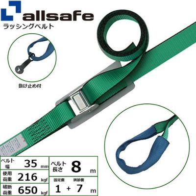 allsafe ベルト荷締機 カム式 しぼり35仕様 (中荷重) 固定1m×調節7m